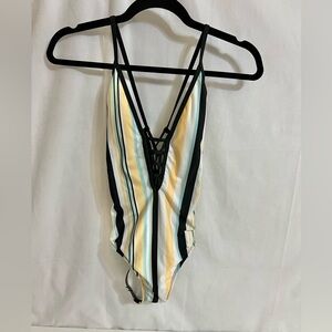 Ella Moss Women's Standard Lace Up One Piece Swimsuit Tenacious Stripe Small